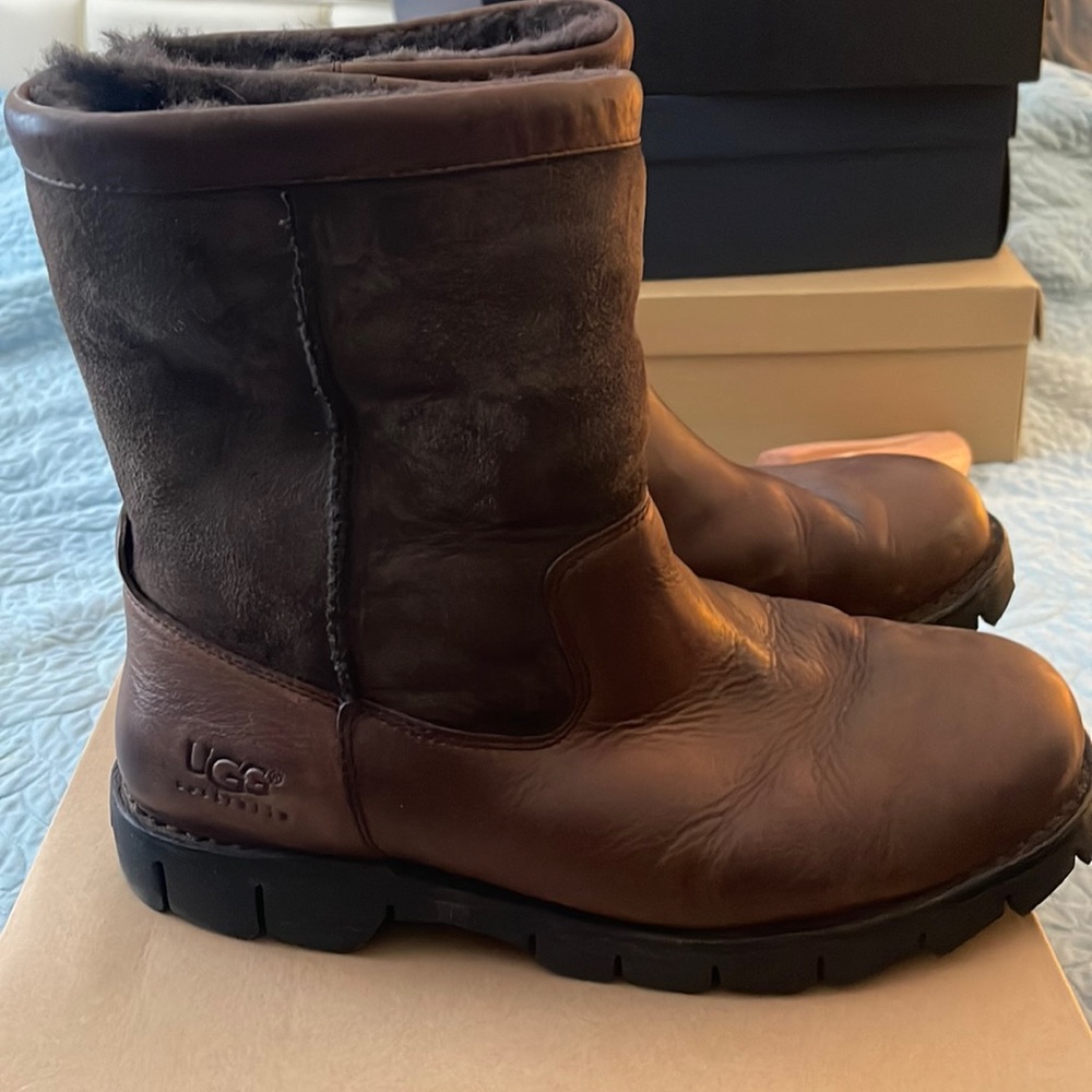 Mens Ugg, brown leather boots, size 12